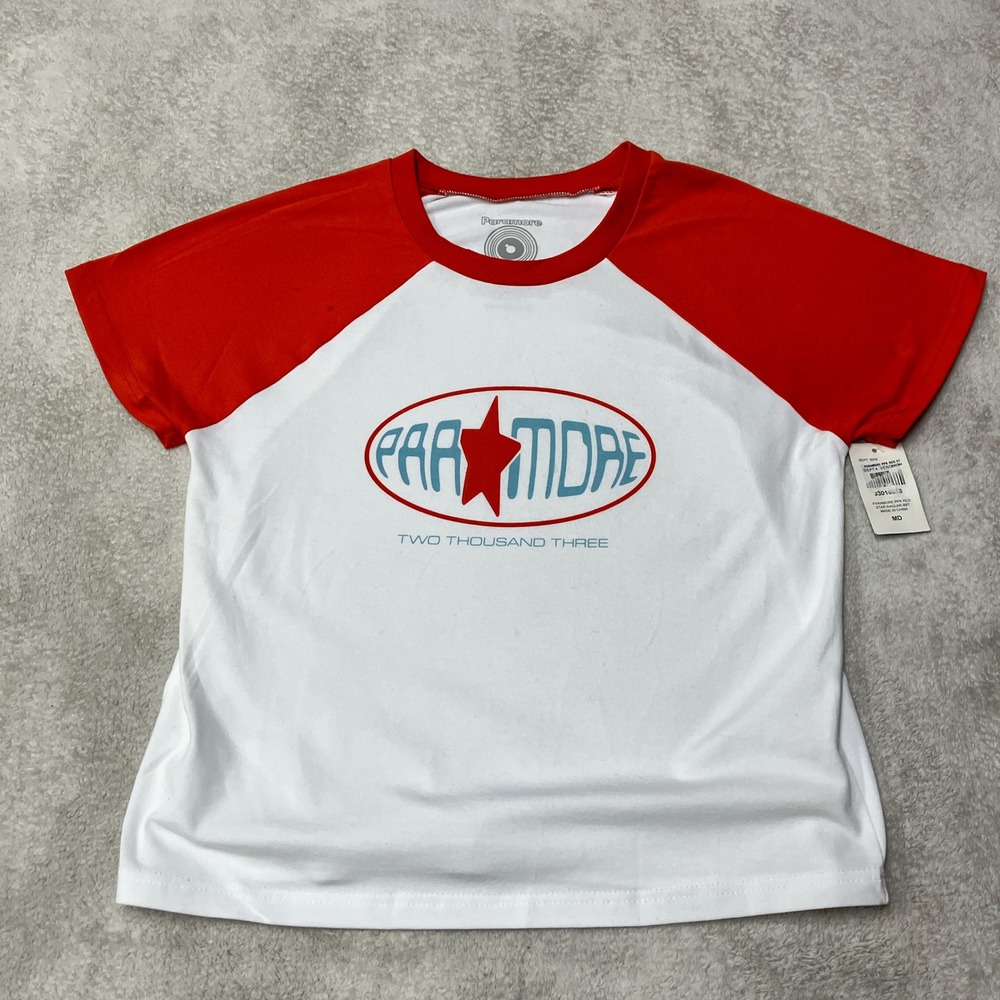 NWT Paramore T-Shirt Raglan Baby Crop Tee Y2K Emo Band Merch Womens Medium